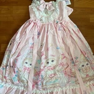 Pink Lolita Lace Trimmed Dress with Bow